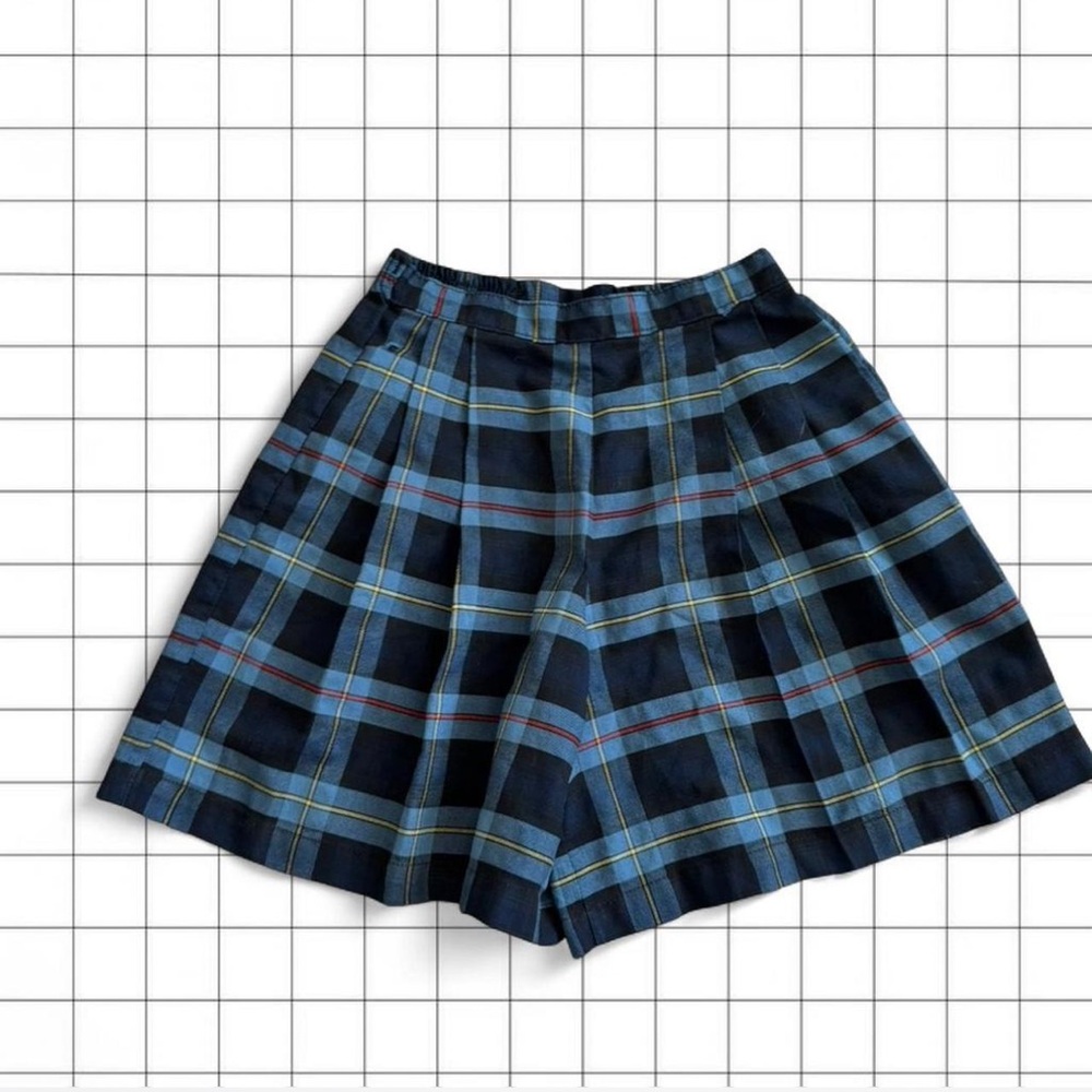 Navy Plaid Pleated Skort - Blue & Yellow Check